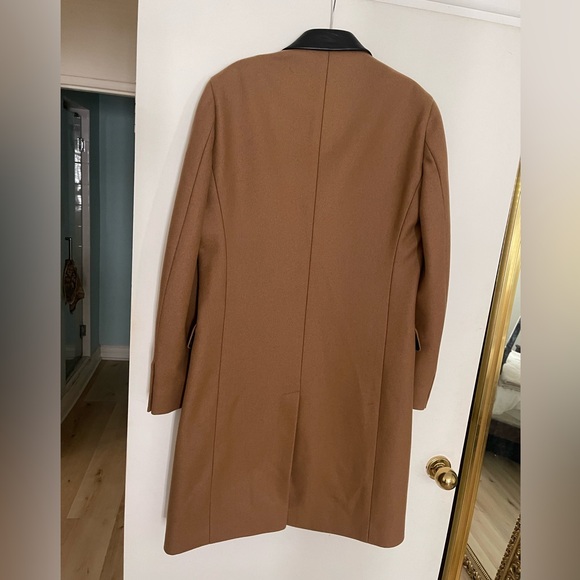 The Kooples LEATHER COLLAR CAMEL BELTED LONG WOOL COAT - size small in men’s - Picture 7 of 16